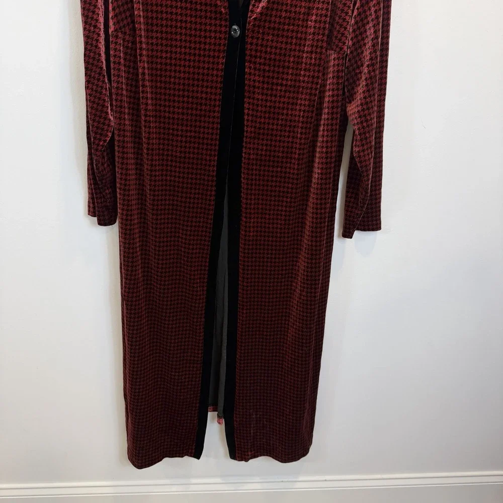 Coldwater Creek Women's 3X Red &‎ Black Velour Open House Coat Robe Soft READ